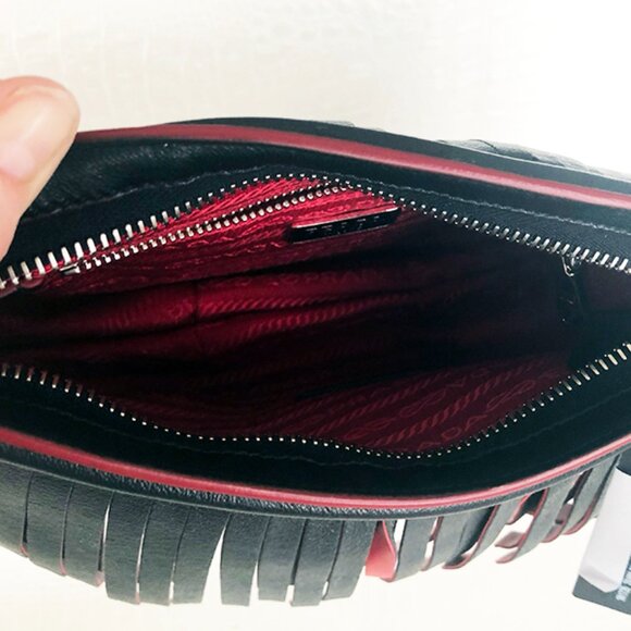 RARE, AUTHENTIC Black & Red Prada Fringe Leather Wristlet NWT - Picture 4 of 9